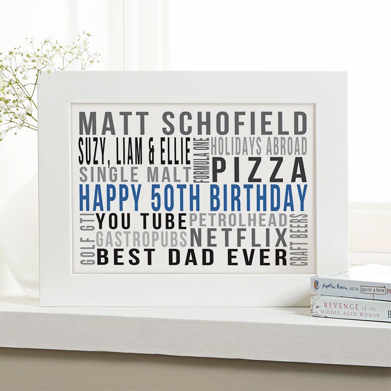 gifts for his 50th birthday personalised wall art word print landscape likes