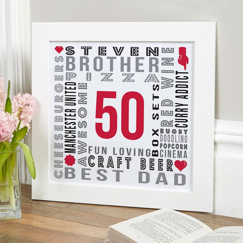 50th birthday gift for men personalised year of birth word picture