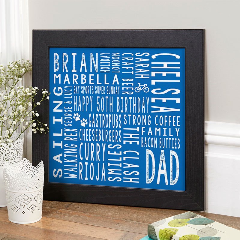 personalised 50th birthday gift for him unique word print