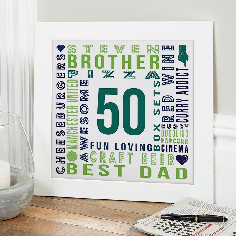 unique 50th birthday gift for him personalised word picture year of birth