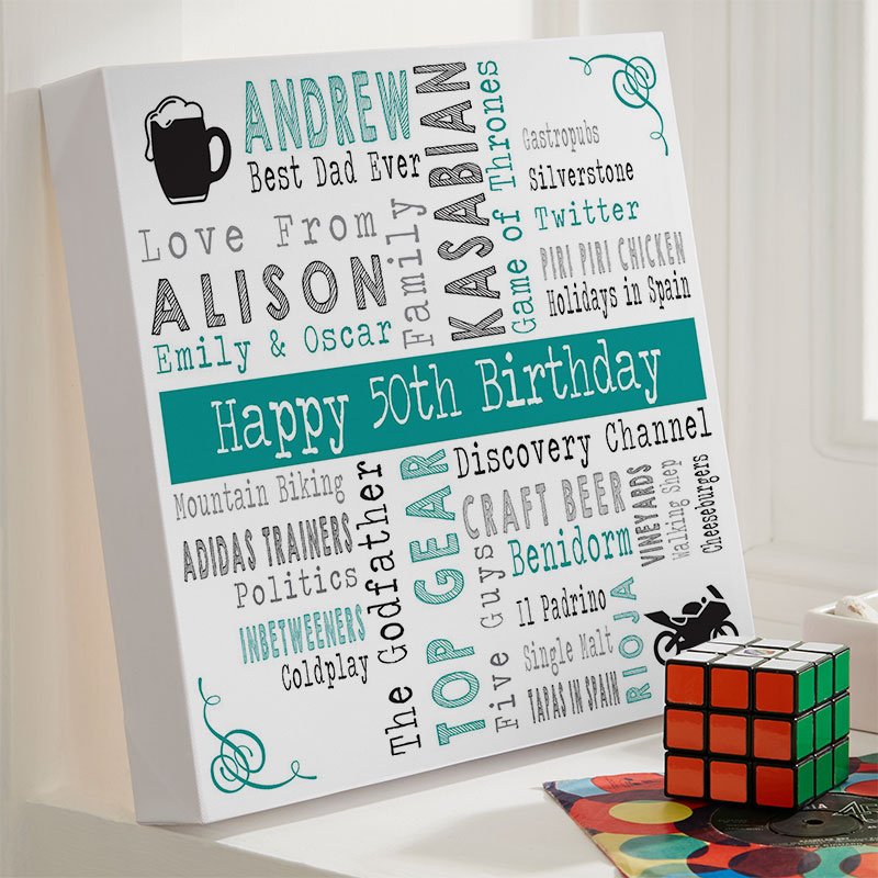 50th birthday present for husband inspiration unique personalised print square corner