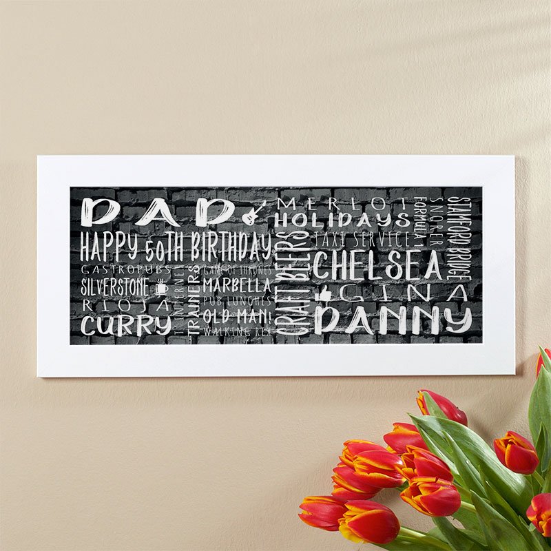 50th birthday present for him personalised word art panoramic
