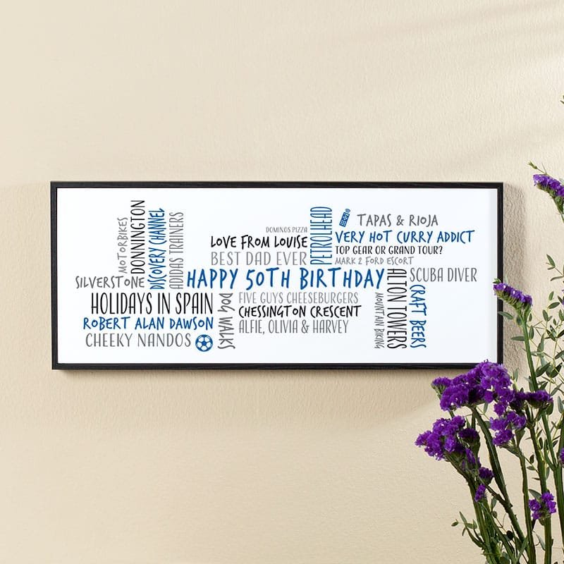 50th birthday gift for him personalised word cloud picture