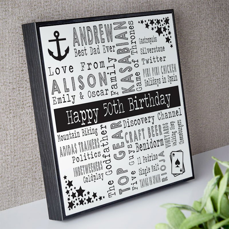 personalised 50th birthday gift for him unique picture print square corner