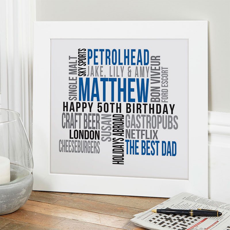 50th birthday present for dad personalised wall art print square likes