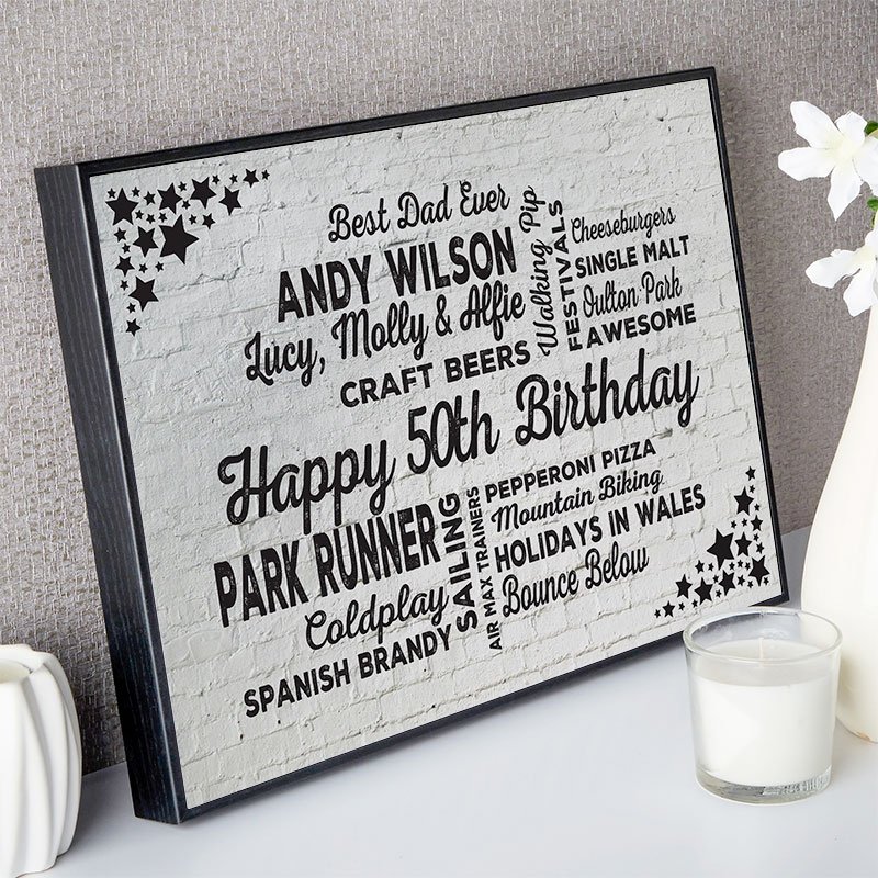 unique 50th birthday gift for him typographic wall art print