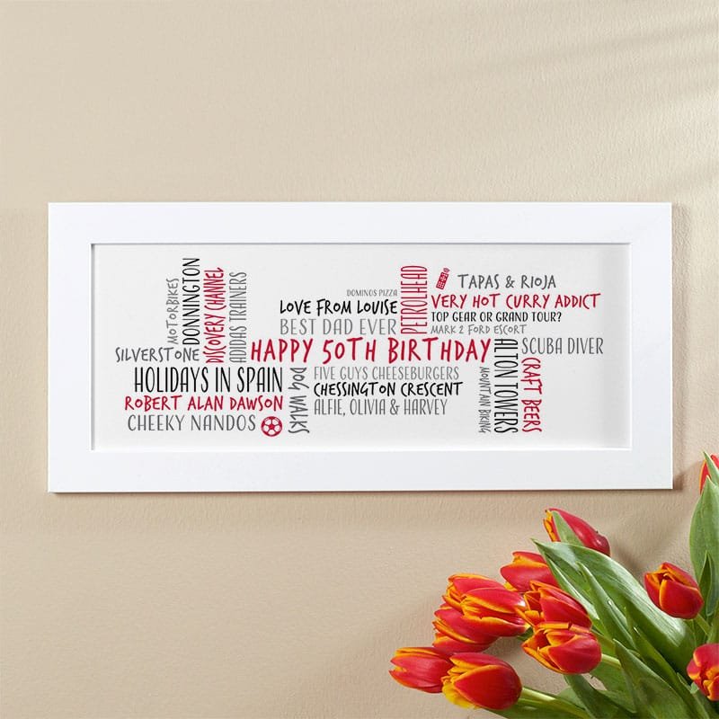 50th birthday gift idea for him personalised word cloud picture print