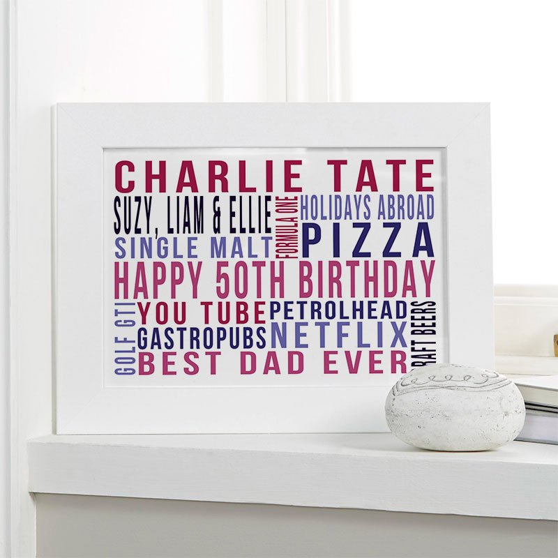 50th birthday present for men personalised word canvas landscape likes