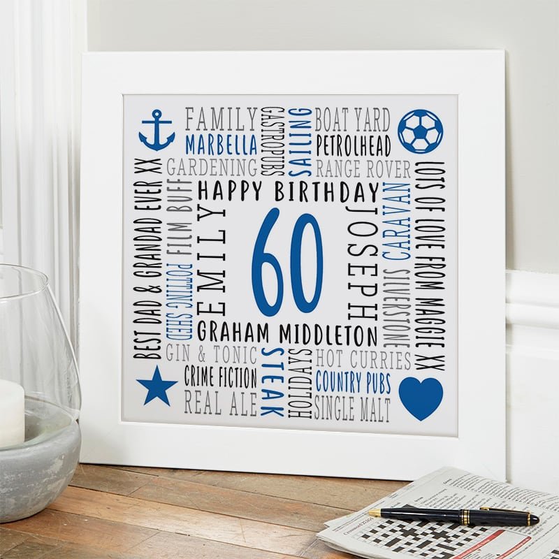 60th birthday gift for husband personalised framed print