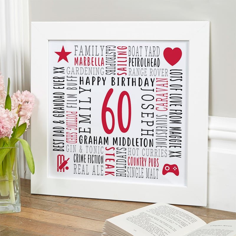 60th birthday personalised gifts for men personalised word picture