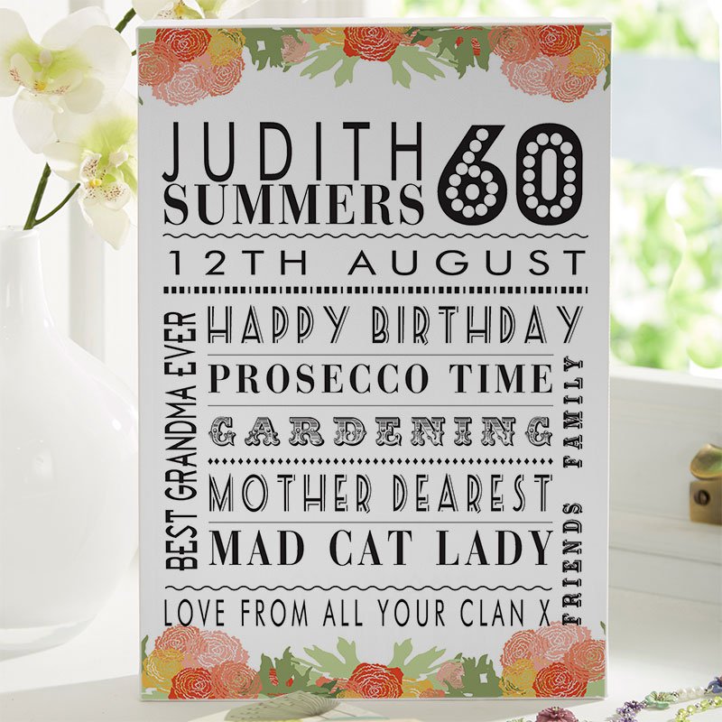 60th birthday gift for wife personalised wall art picture print corner