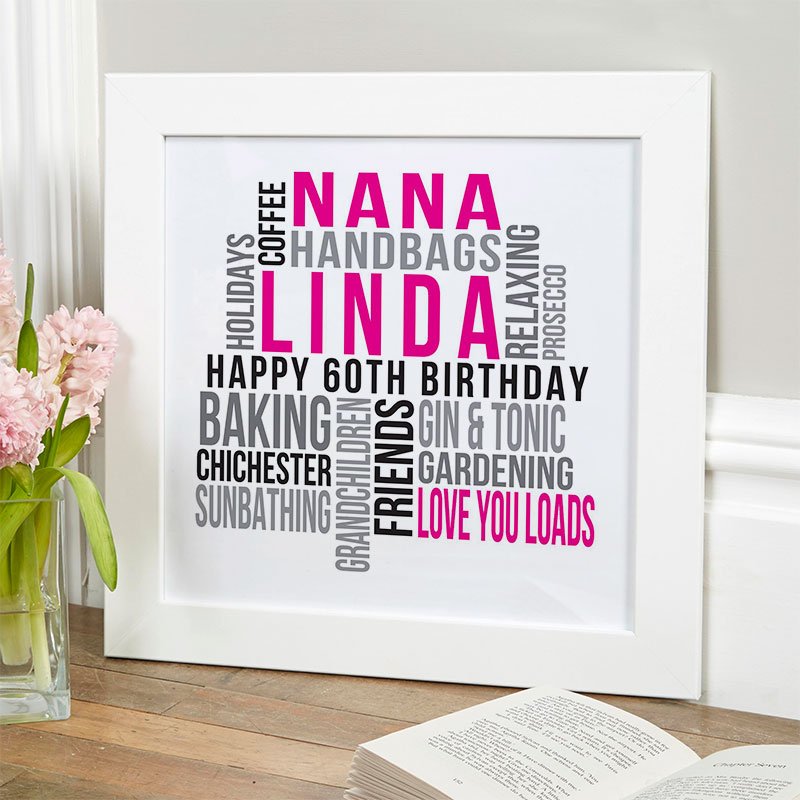 60th birthday gifts for her personalised print square likes