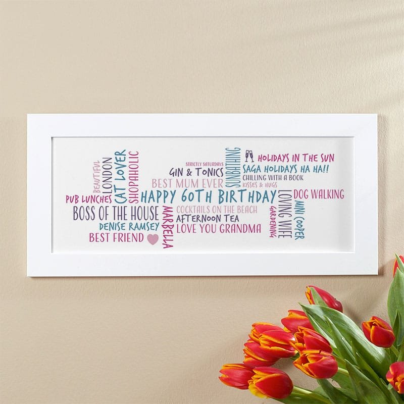 60th birthday gift idea for her personalised word cloud
