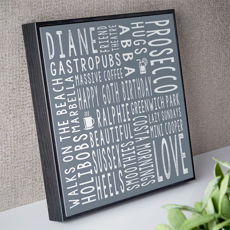 personalised 60th birthday gift for her unique word print