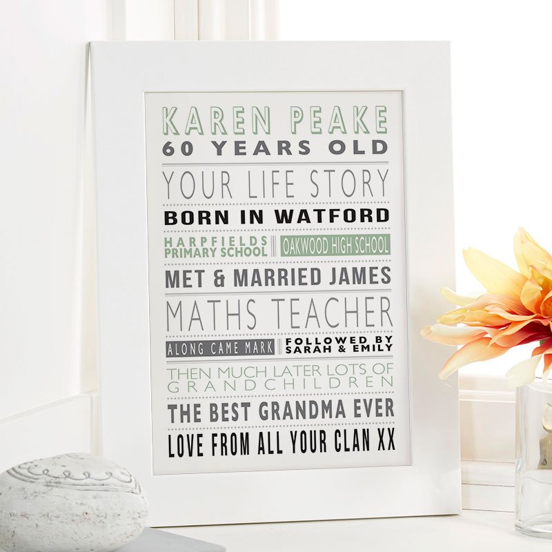 personalised 60th birthday gift for her life story unique print