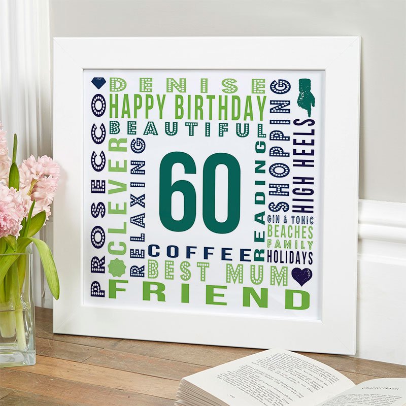 unique 60th birthday gift for her personalised word picture year of birth