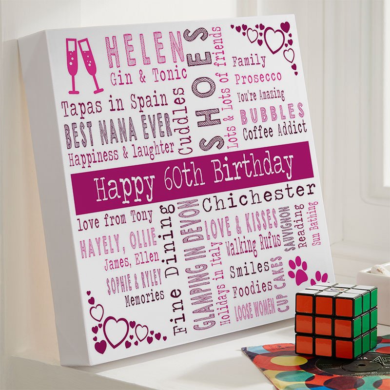 60th birthday present for wife inspiration unique personalised print square corner