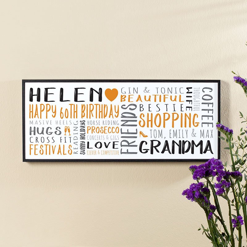 60th birthday gift ideas for her wall art personalised panoramic print