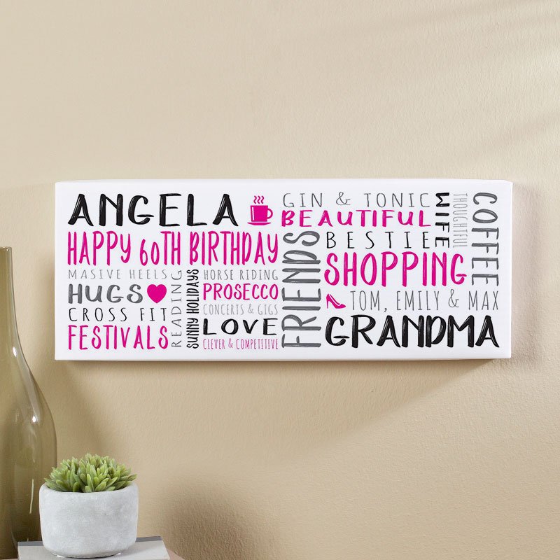 60th birthday present for her personalised word art panoramic