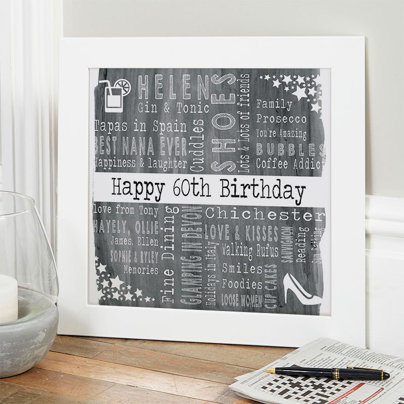 personalised 60th birthday gift for her unique picture print square corner