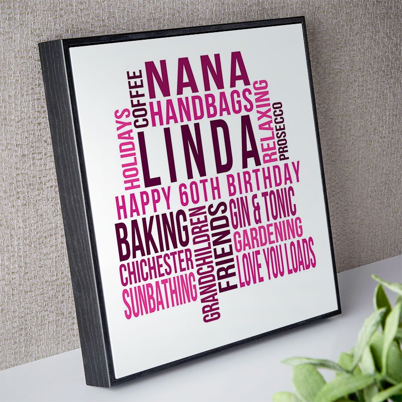 60th birthday present for her personalised wall art print square likes