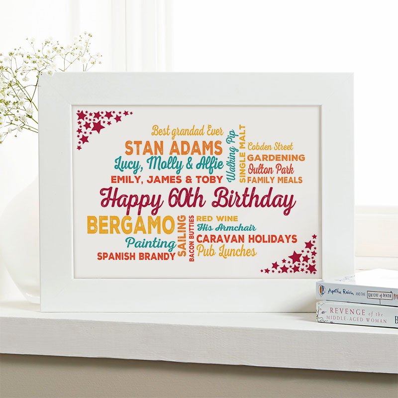 unique 60th birthday gift for her typographic wall art print