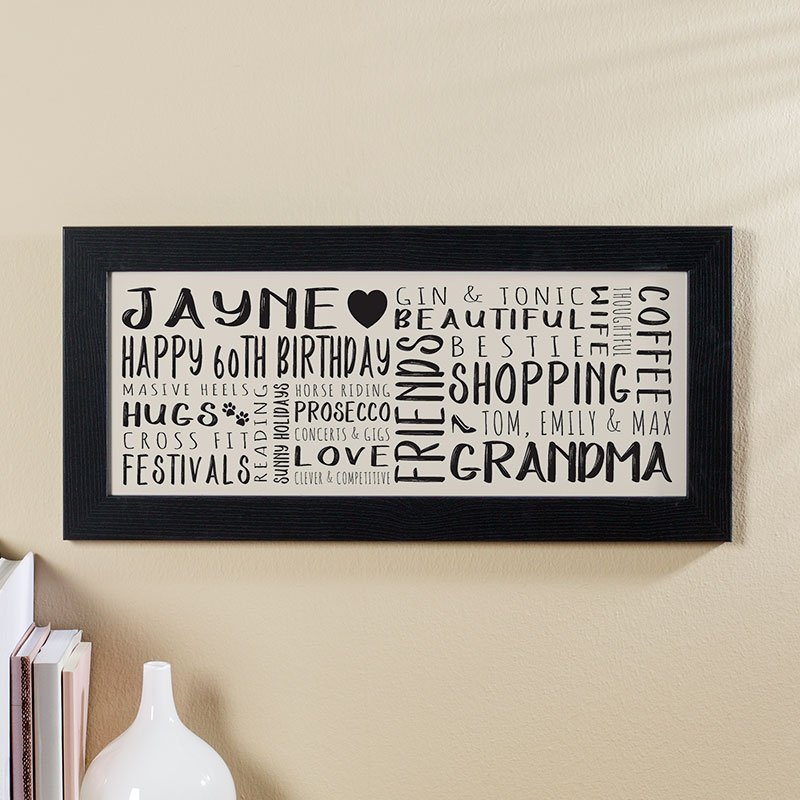 personalised 60th birthday gifts for her word art print panoramic
