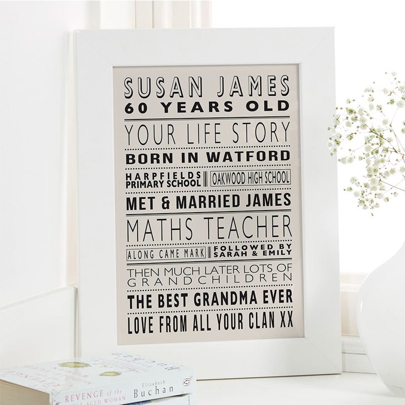 birthday gift for 60 year old woman life story picture word print