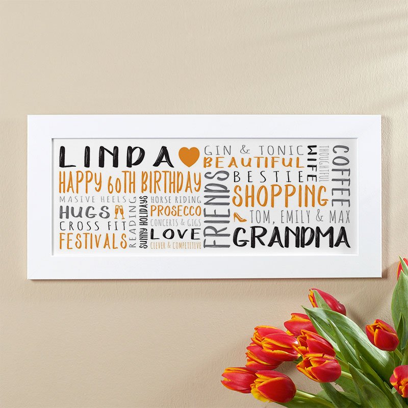 birthday gift ideas for 60 year old woman personalised panoramic word art print