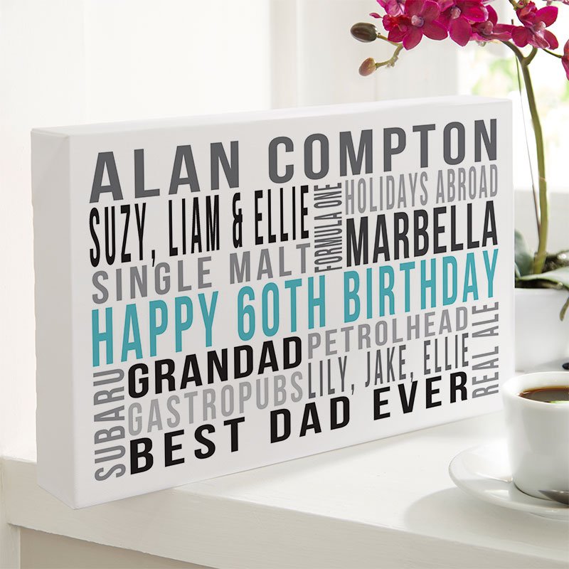 gifts for his 60th birthday personalised wall art word print landscape likes