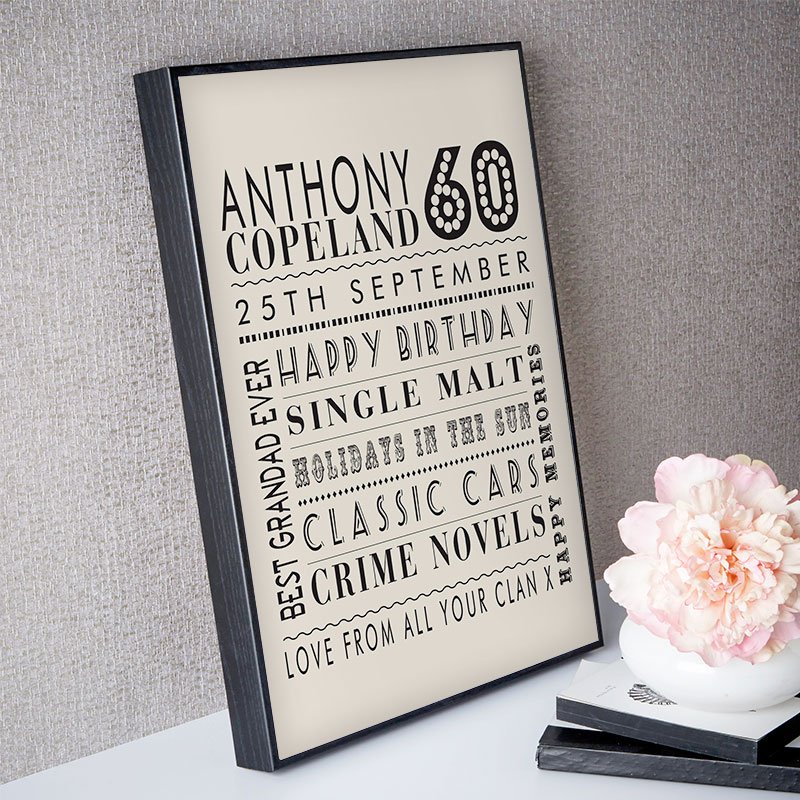personalised mens 60th birthday present word art age print