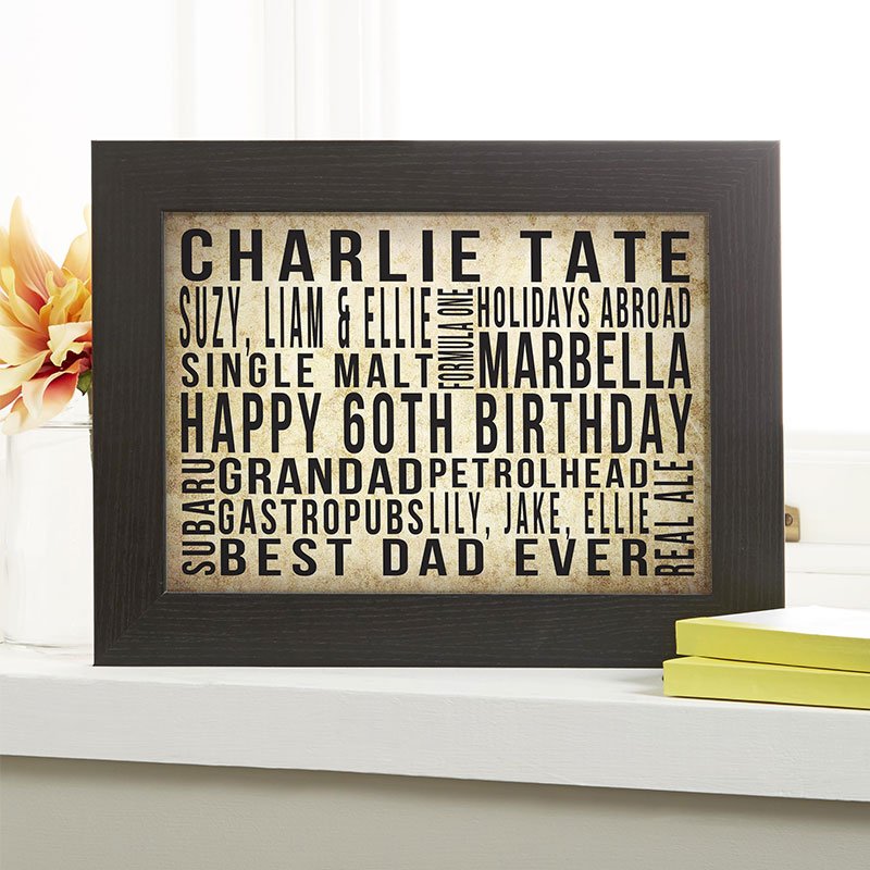 personalised gifts for man 60th birthday word print landscape likes