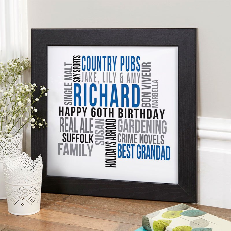 60th birthday present for dad personalised wall art print square likes