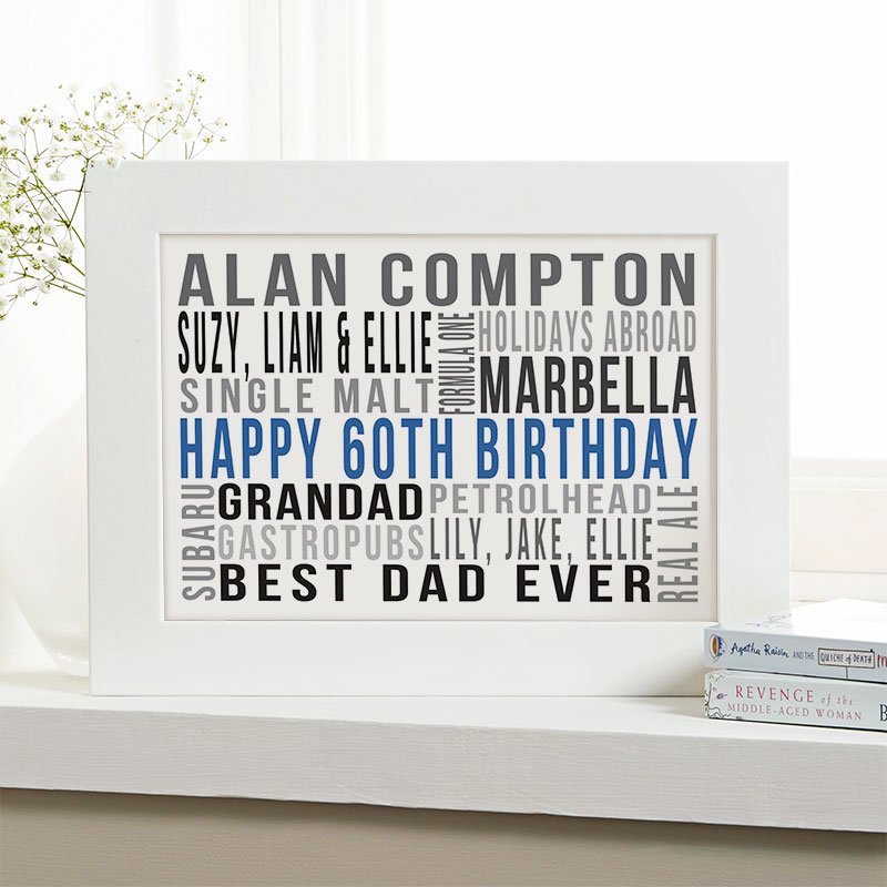 personalised 60th birthday gift ideas for men word art print landscape likes