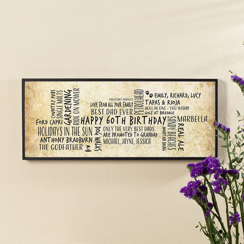 60th birthday gift for him personalised word cloud picture