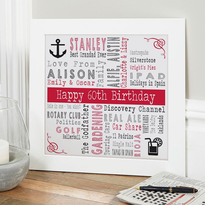 60th birthday gift ideas for him personalised square corners