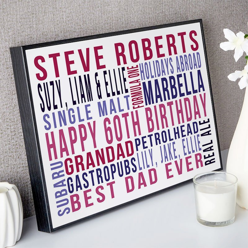 60th birthday present for men personalised word canvas landscape likes