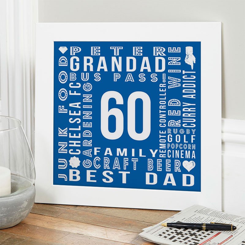 60th birthday gift idea for husband year of birth age personalised wall print