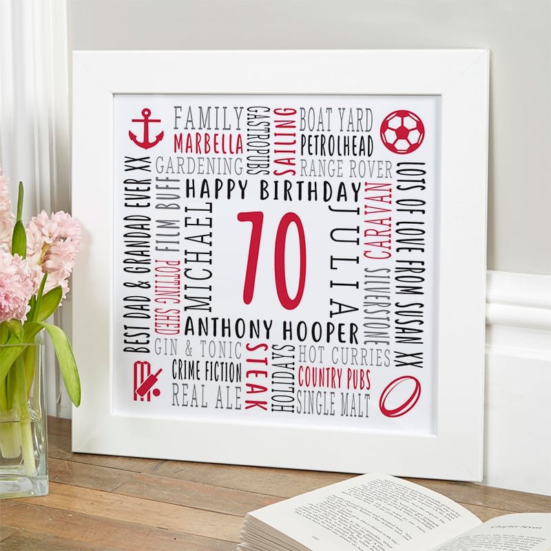 70th birthday personalised gifts for men personalised word picture