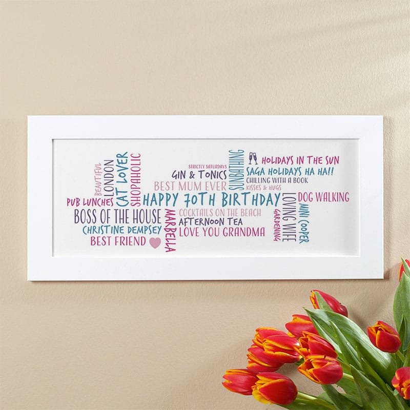 70th birthday gift idea for her personalised word cloud