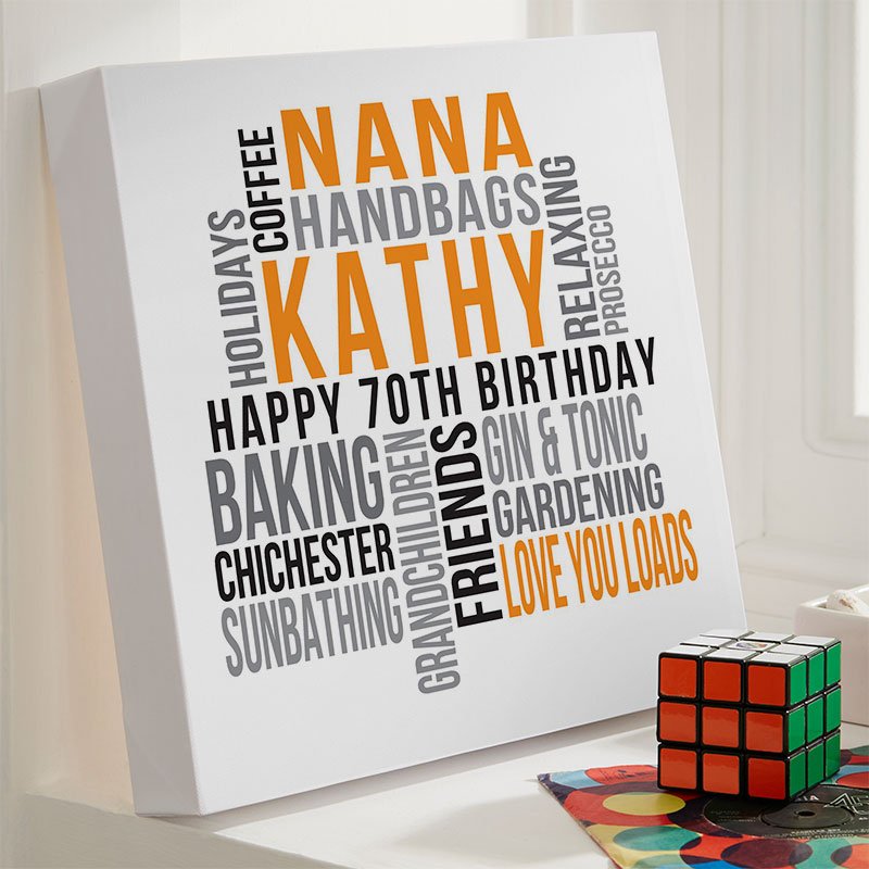 wife 70th birthday present ideas personalised word print square likes