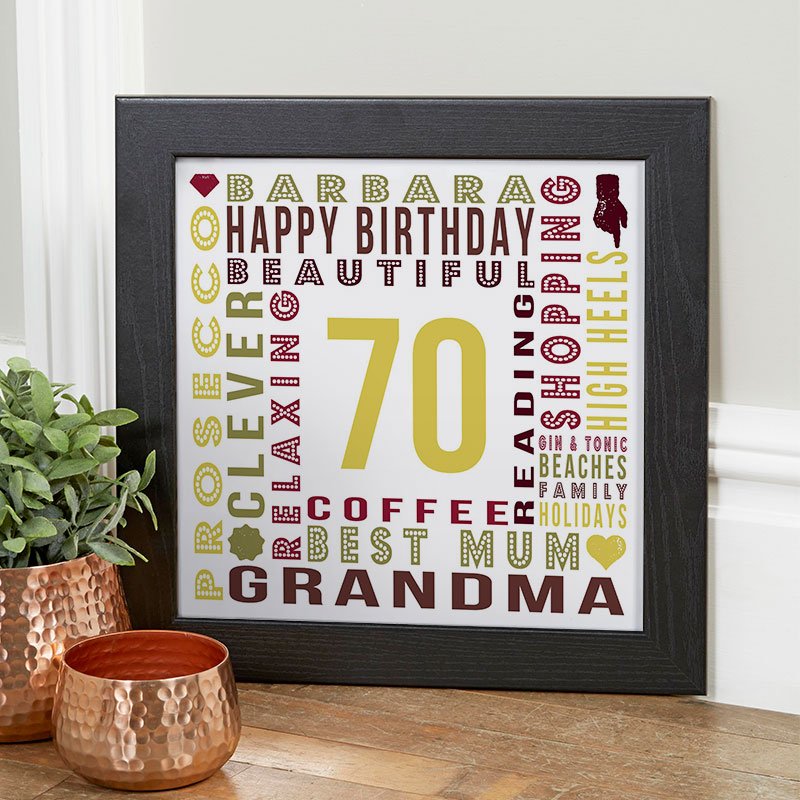 unique 70th birthday gift for her personalised word picture year of birth