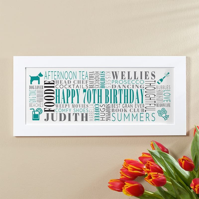 70th birthday gift idea personalised wordle picture print
