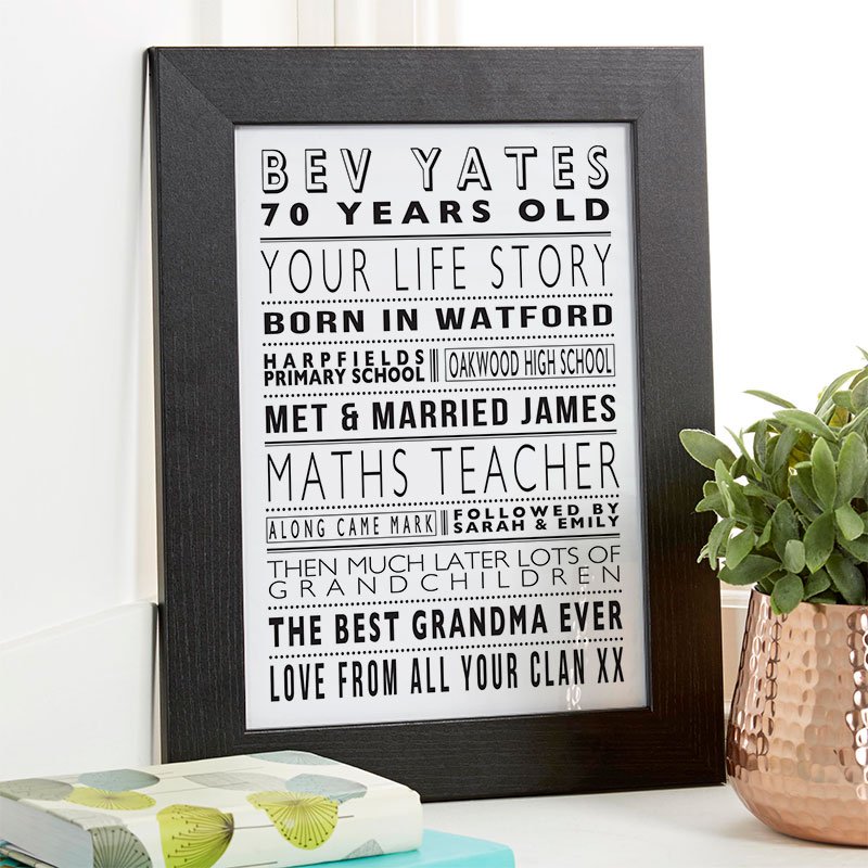 70th birthday present ideas for her personalised life story