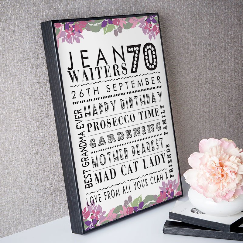 unique 70th birthday gift for her personalised picture print age corner