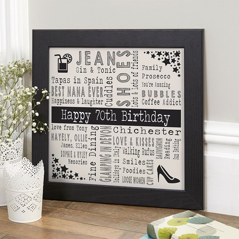 personalised 70th birthday gift for her unique picture print square corner