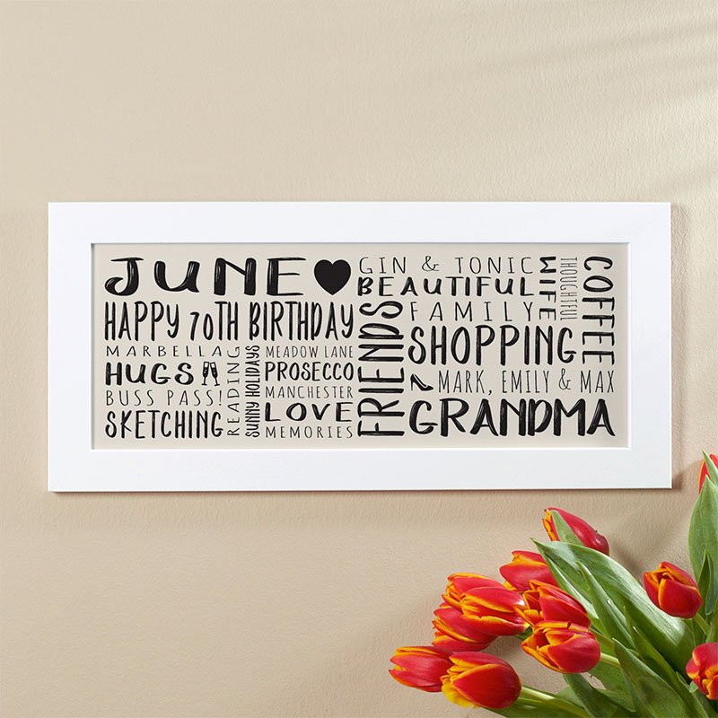 70th birthday gift ideas for her wall art personalised panoramic print