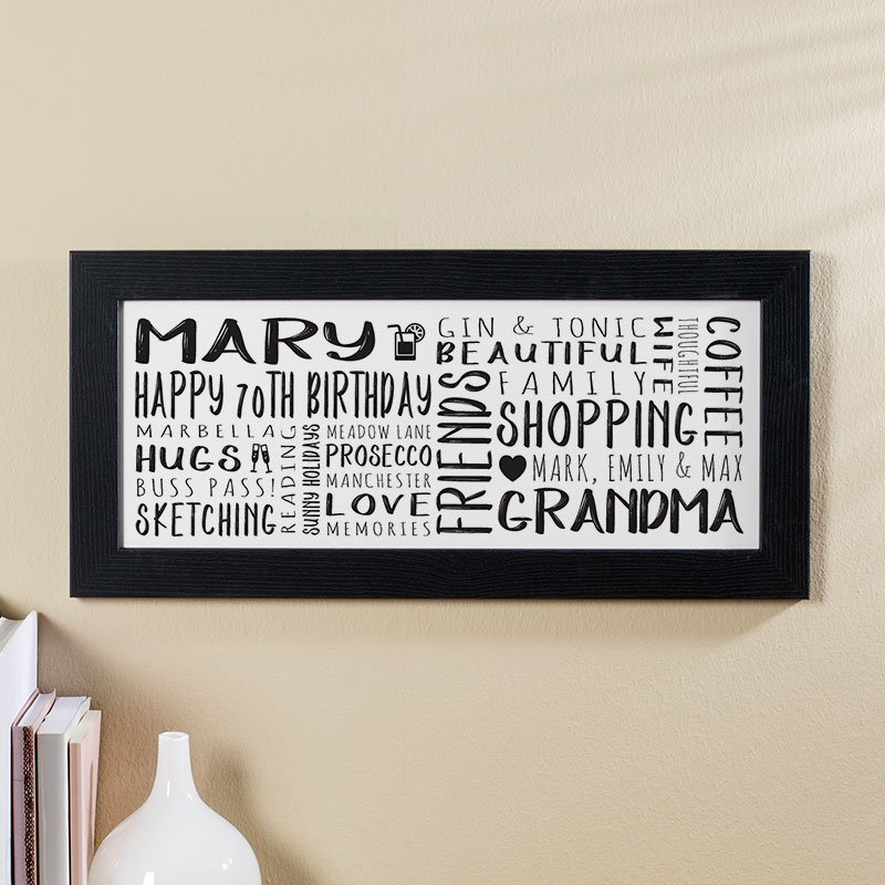 70th birthday present for her personalised word art panoramic