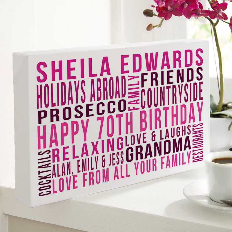 70th birthday present for her personalised word print landscape likes