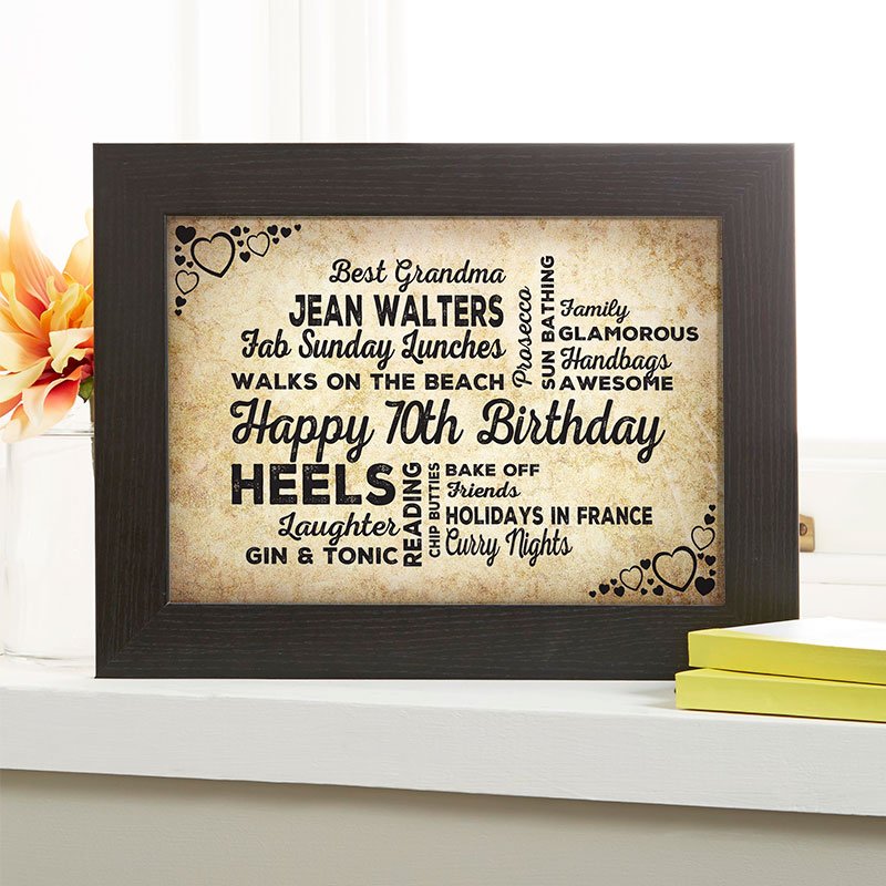 60th birthday personalised gift idea for her word art for walls typography print